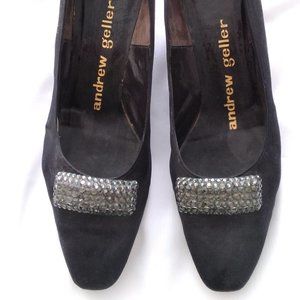 Black Cocktail Formal CSilk Covered Leather Pump with Crystal Buckle/Toe Accent